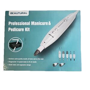 BEAUTURAL Professional Manicure and Pedicure Kit 7 Attachments Carry Bag NEW
